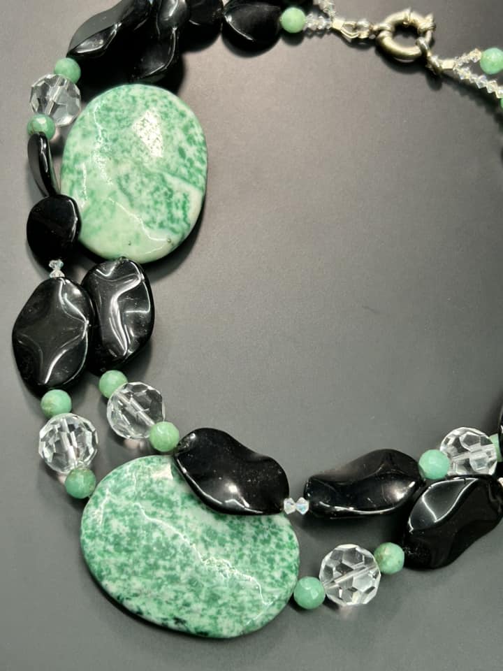 Double Strand Stone & Glass Necklace