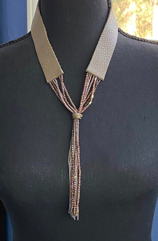 Leather & Glass Bead Necklace