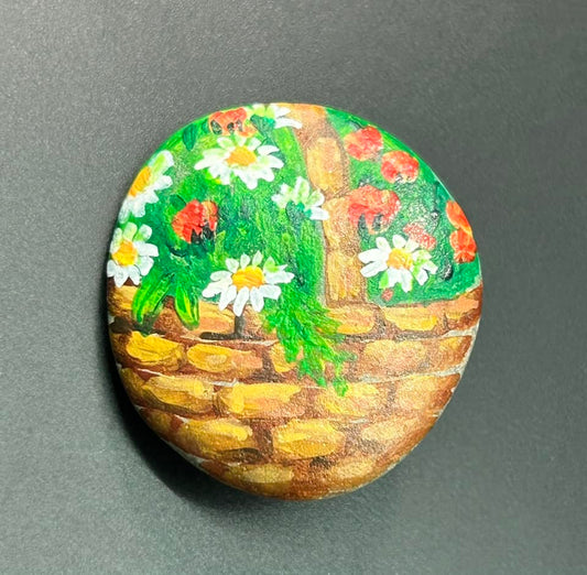 Signed Odette A. Painted Rock Brooch