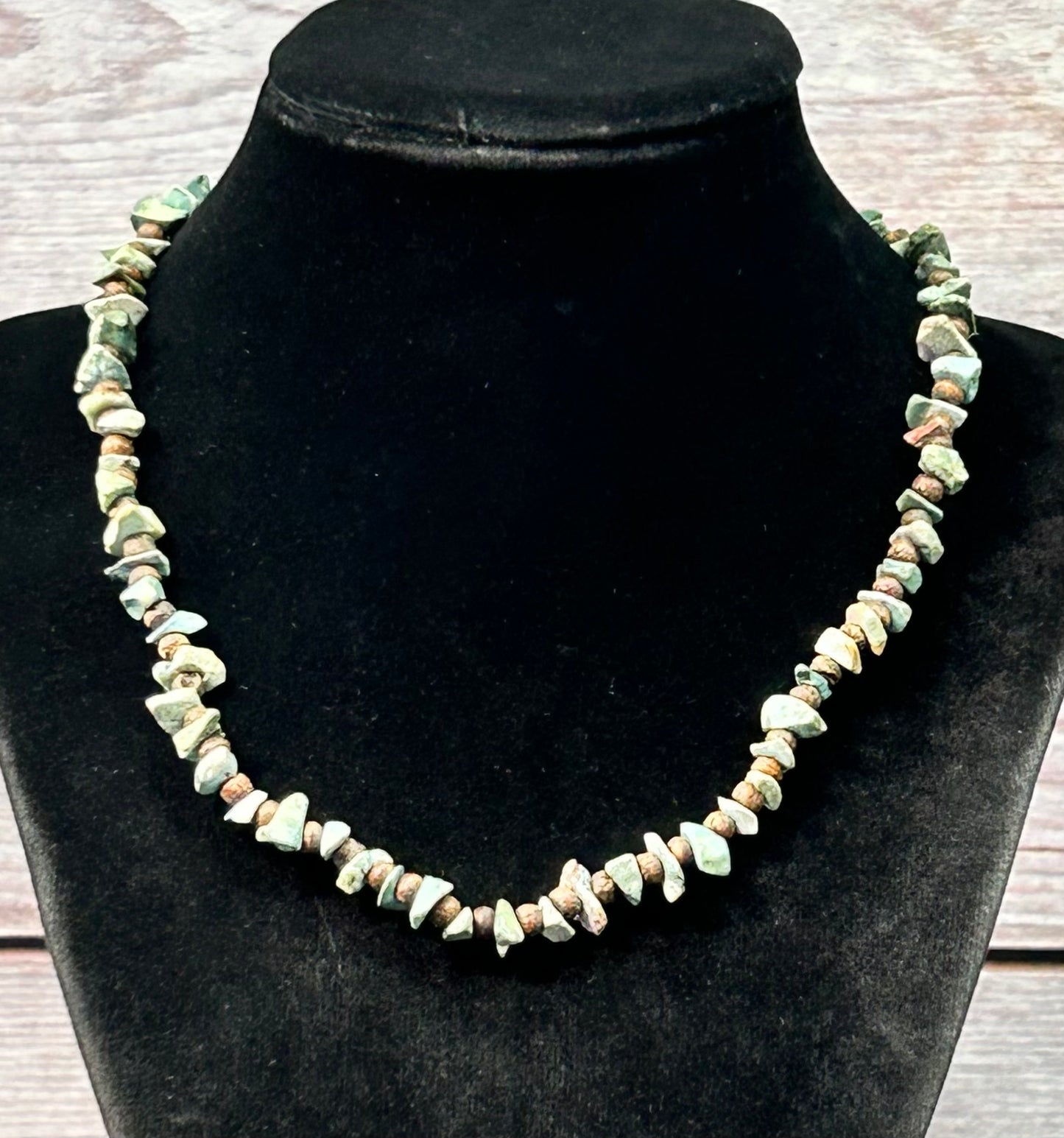 Turquoise & Wood Chip Necklace
