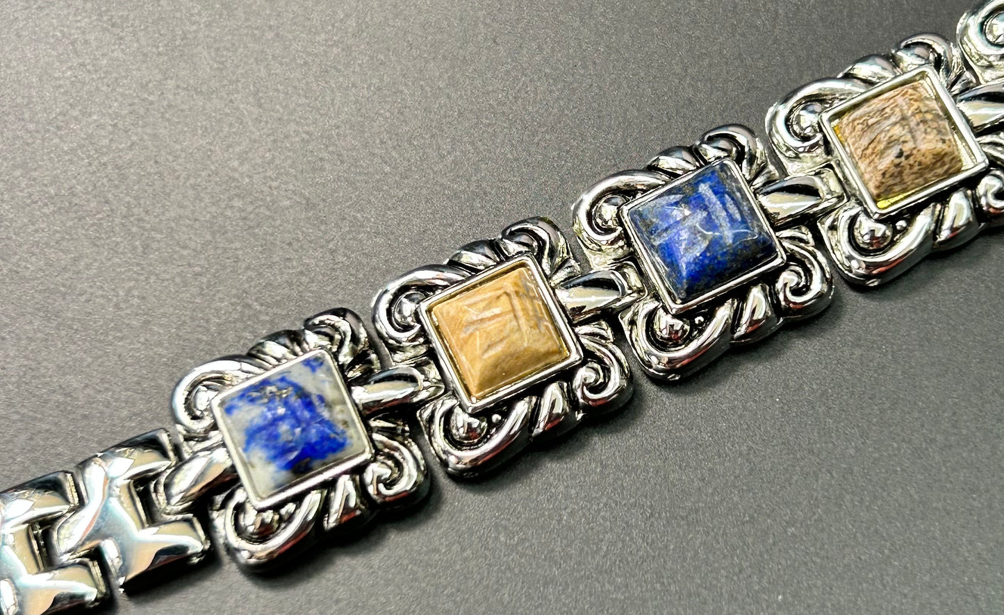 Lapis & Jasper Scrolled Bracelet