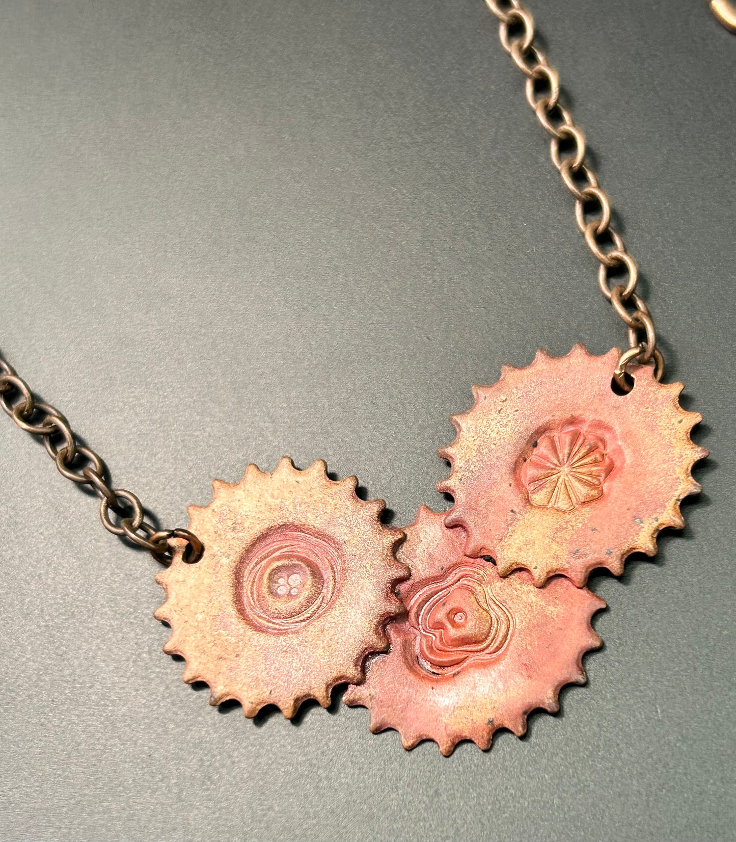 Vintage Artisan Copper Gears Necklace