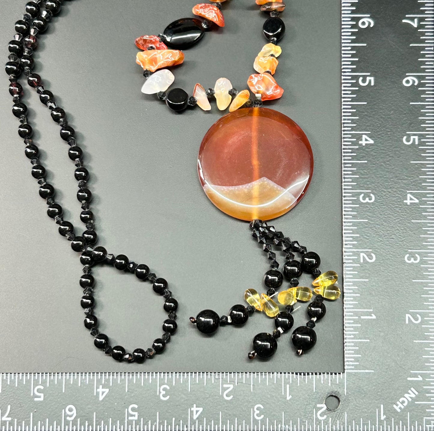 Agate & Onyx Tassel Necklace