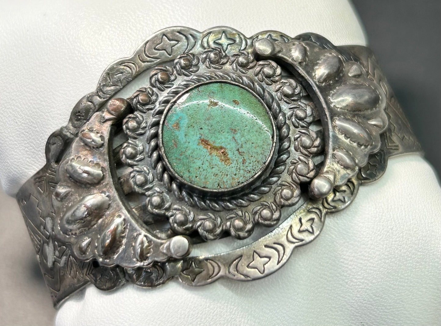 Vintage Sanford Nickel Silver Turquoise Bracelet *has damage*