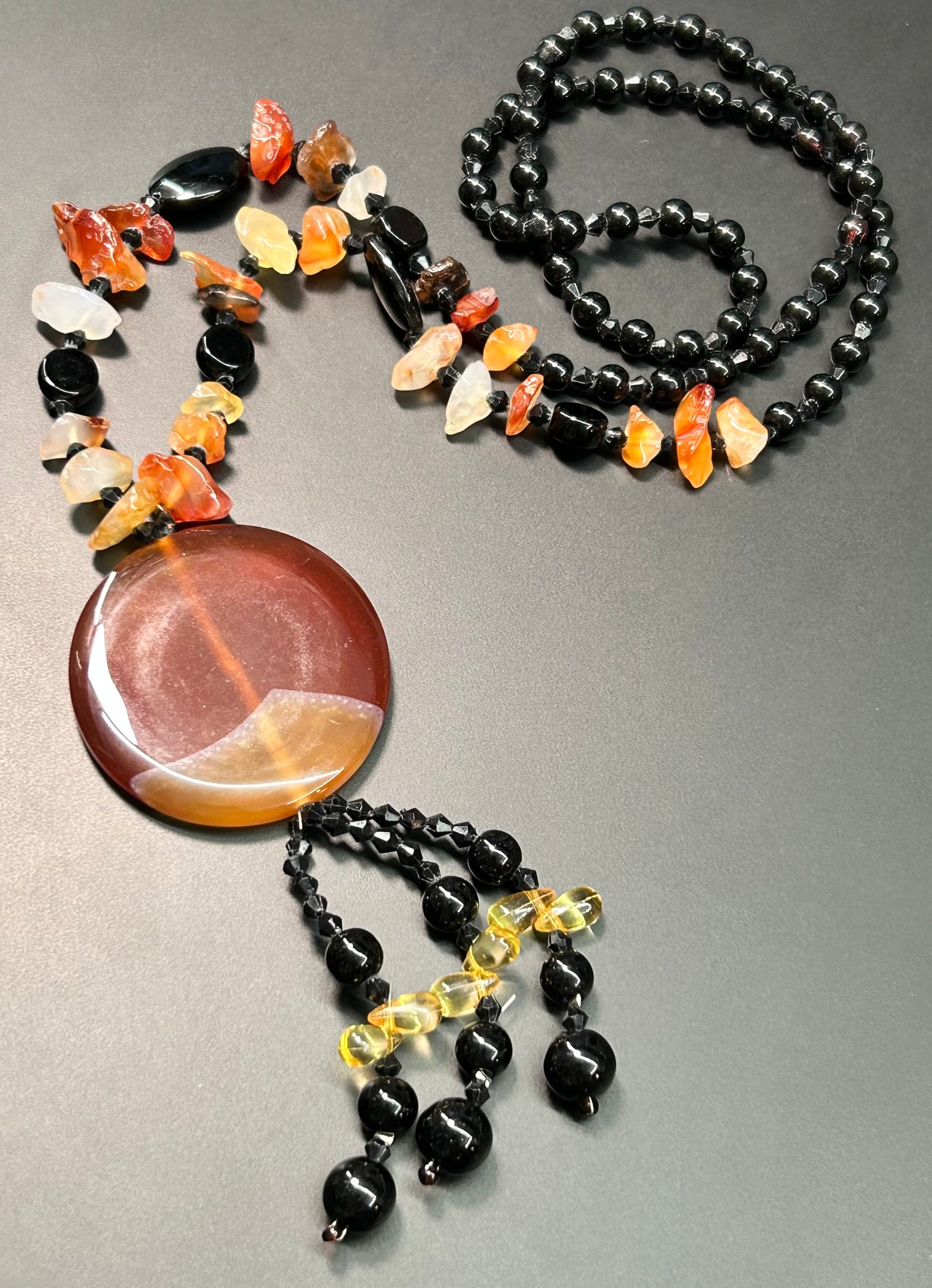 Agate & Onyx Tassel Necklace