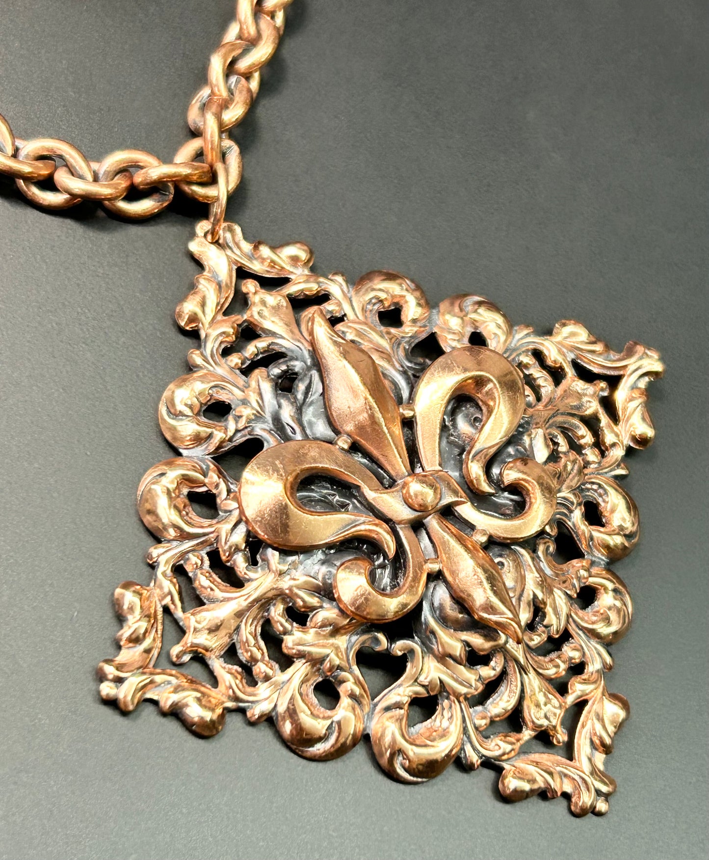 Vintage Fleur De Lis Copper Necklace