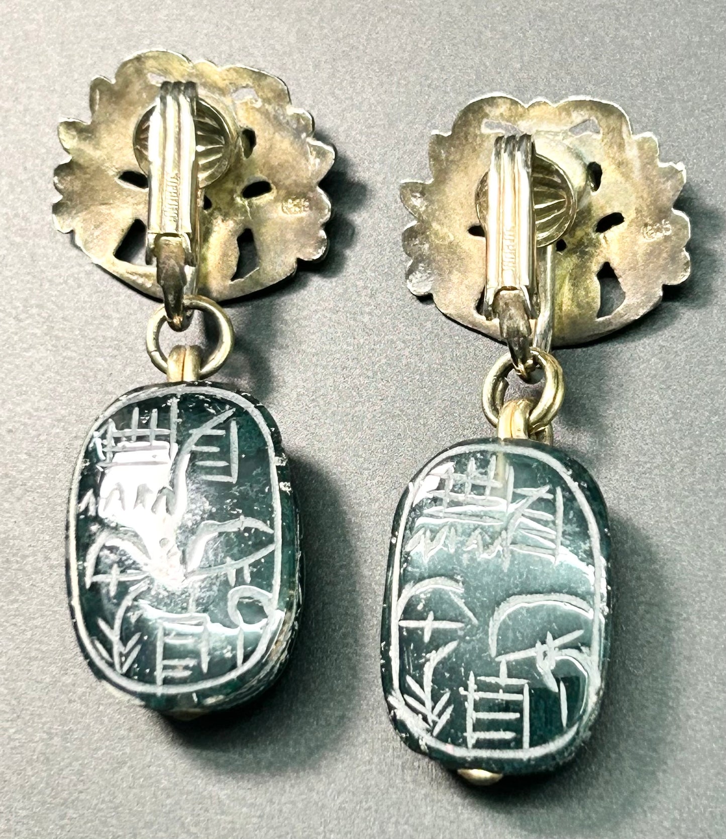 Sterling Silver Scarab Clip Earrings