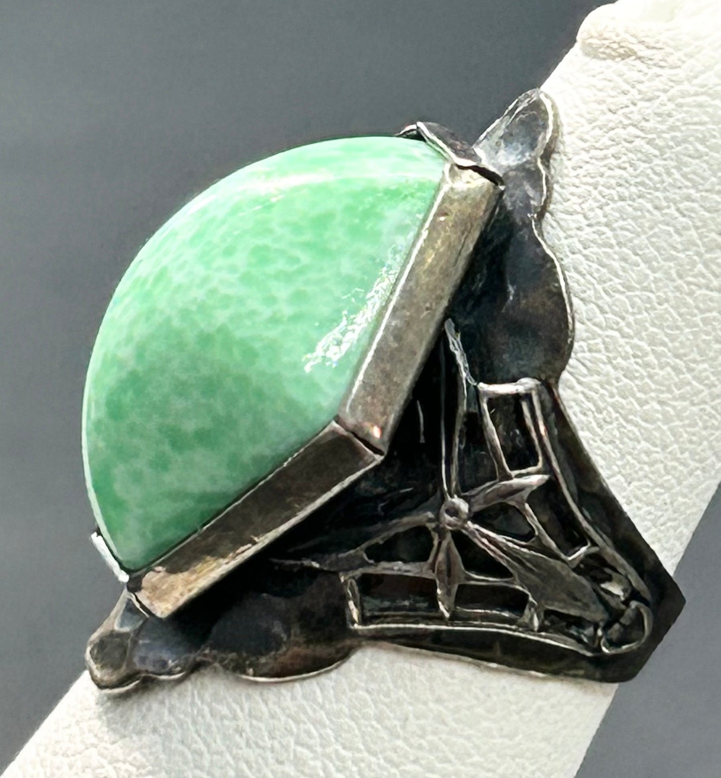 Vintage Sterling Silver Peking Glass Ring Size 4.5