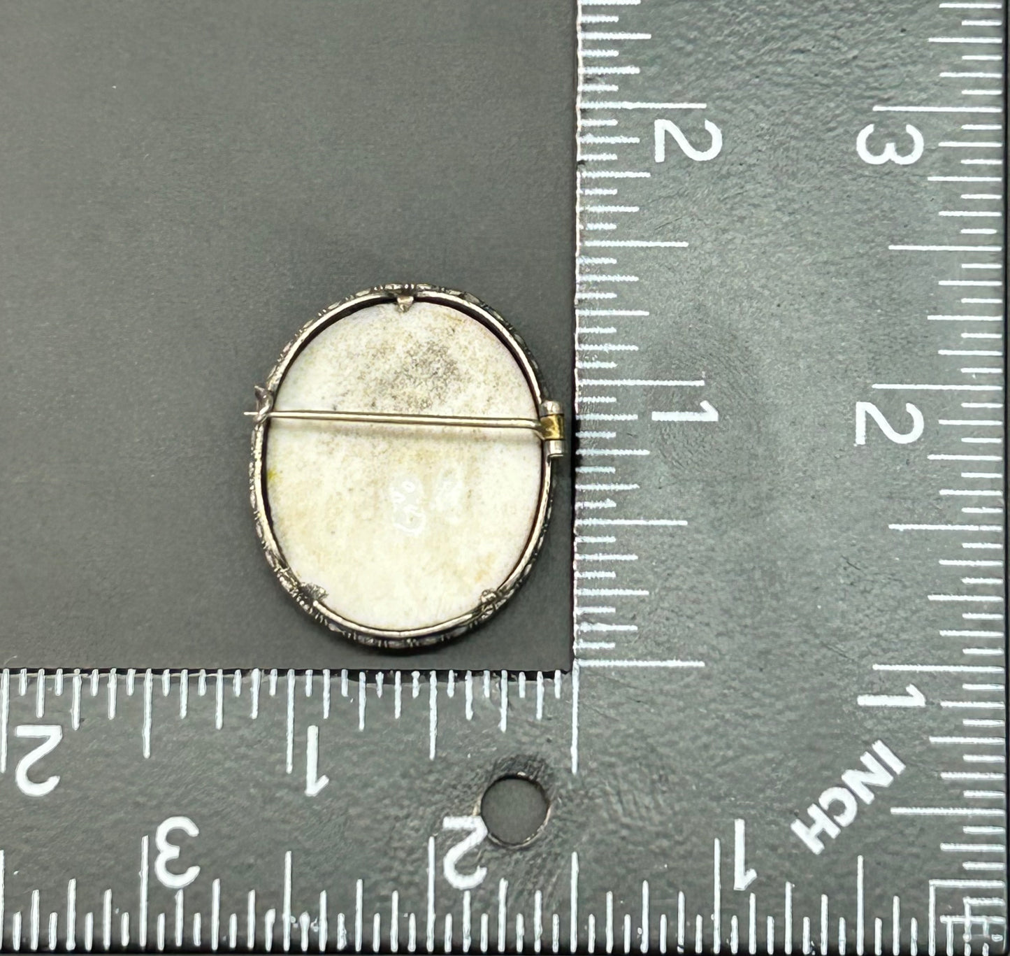 Antique Sterling Silver Painted Portrait Brooch