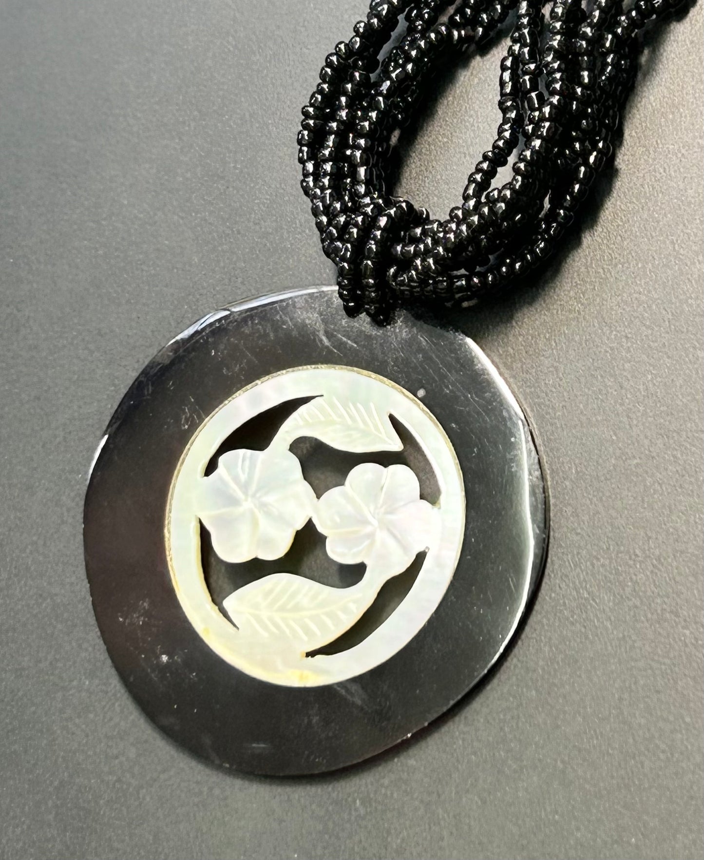 Carved Shell Seed Bead Necklace