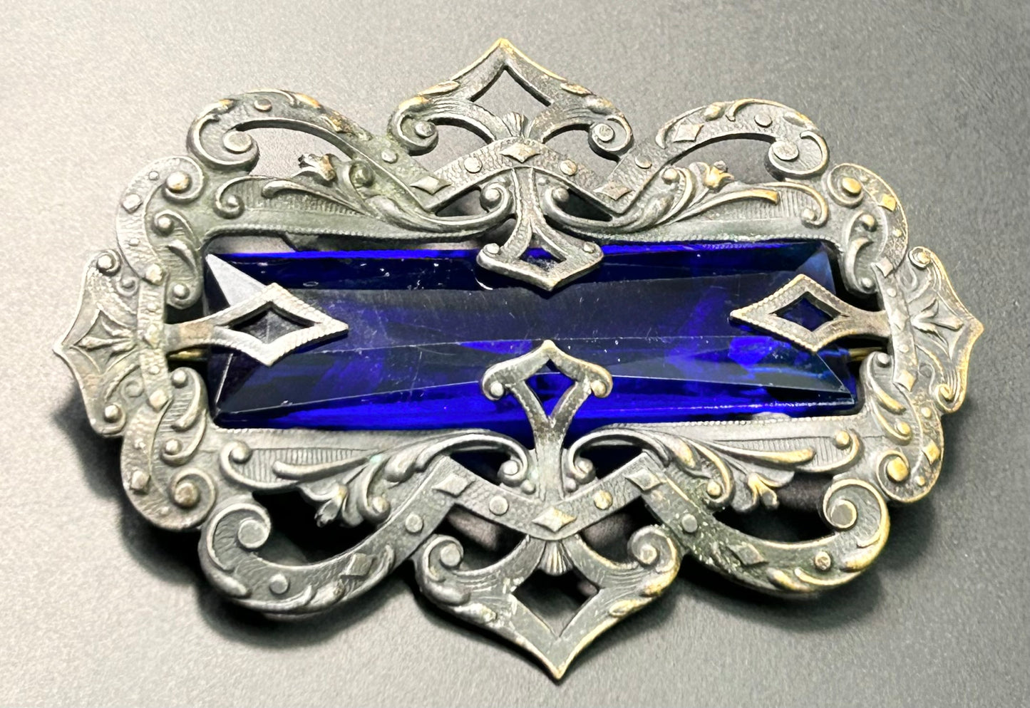 Art Nouveau Blue Glass Brooch