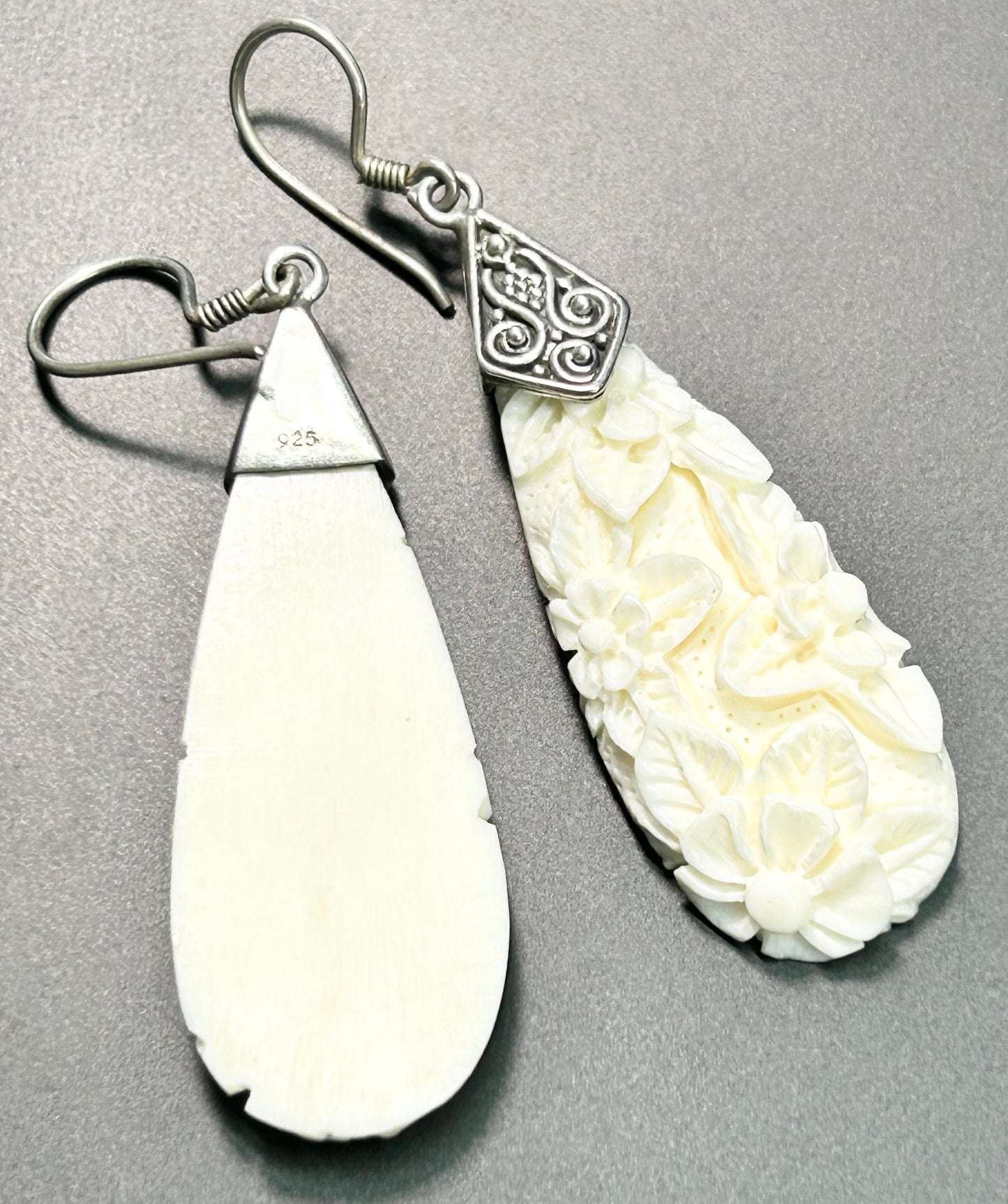 Sterling Silver Carved Bone Earrings