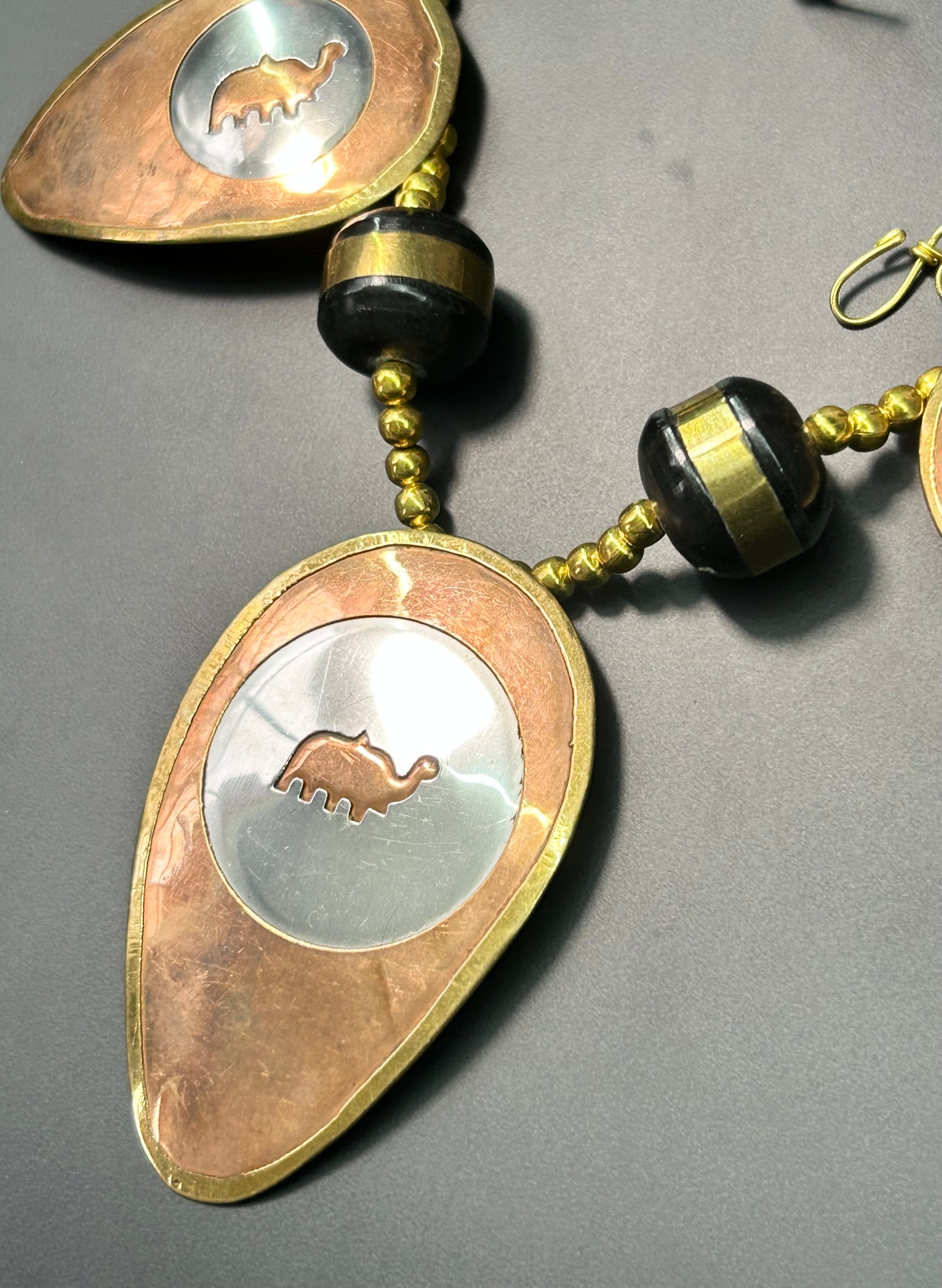 Vintage Brass & Copper Dinosaur Necklace