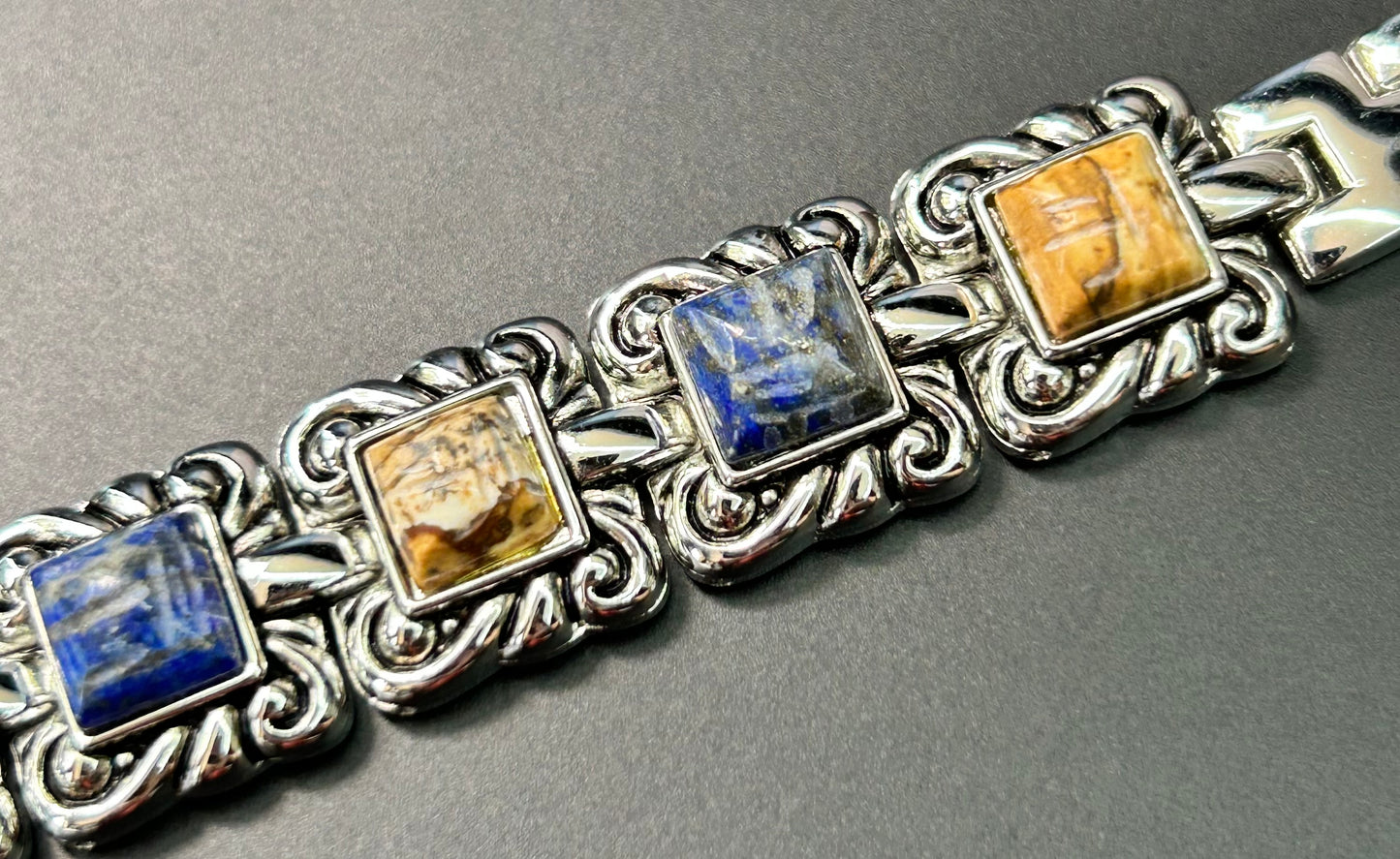 Lapis & Jasper Scrolled Bracelet