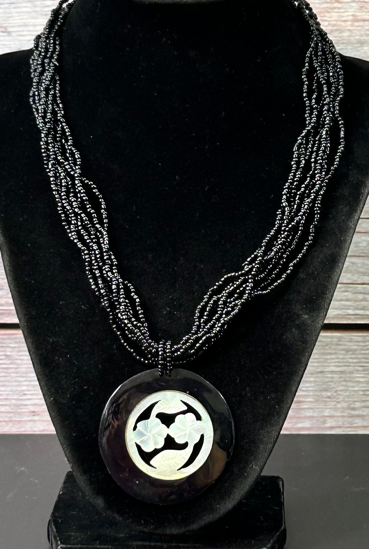 Carved Shell Seed Bead Necklace