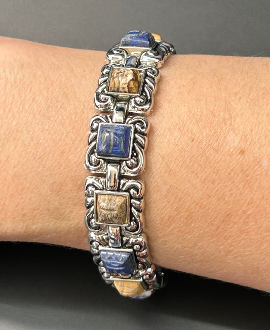 Lapis & Jasper Scrolled Bracelet