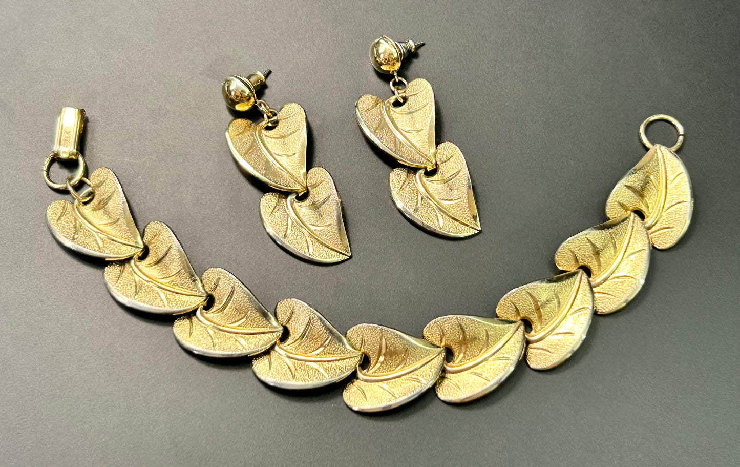 Vintage Leaf Bracelet and Earrings Set