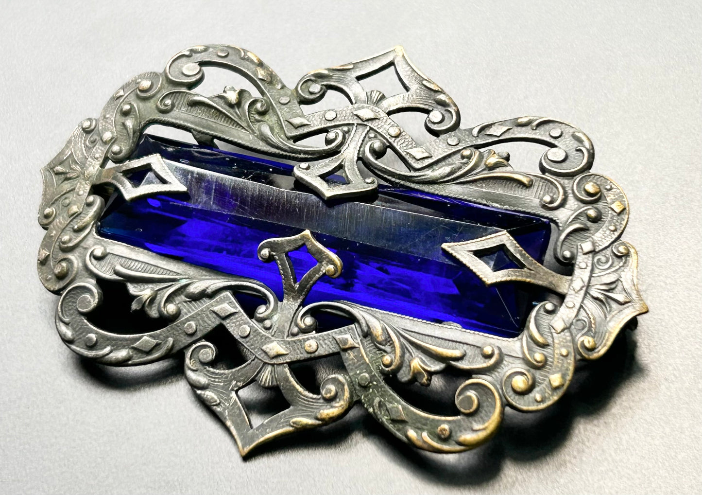 Art Nouveau Blue Glass Brooch