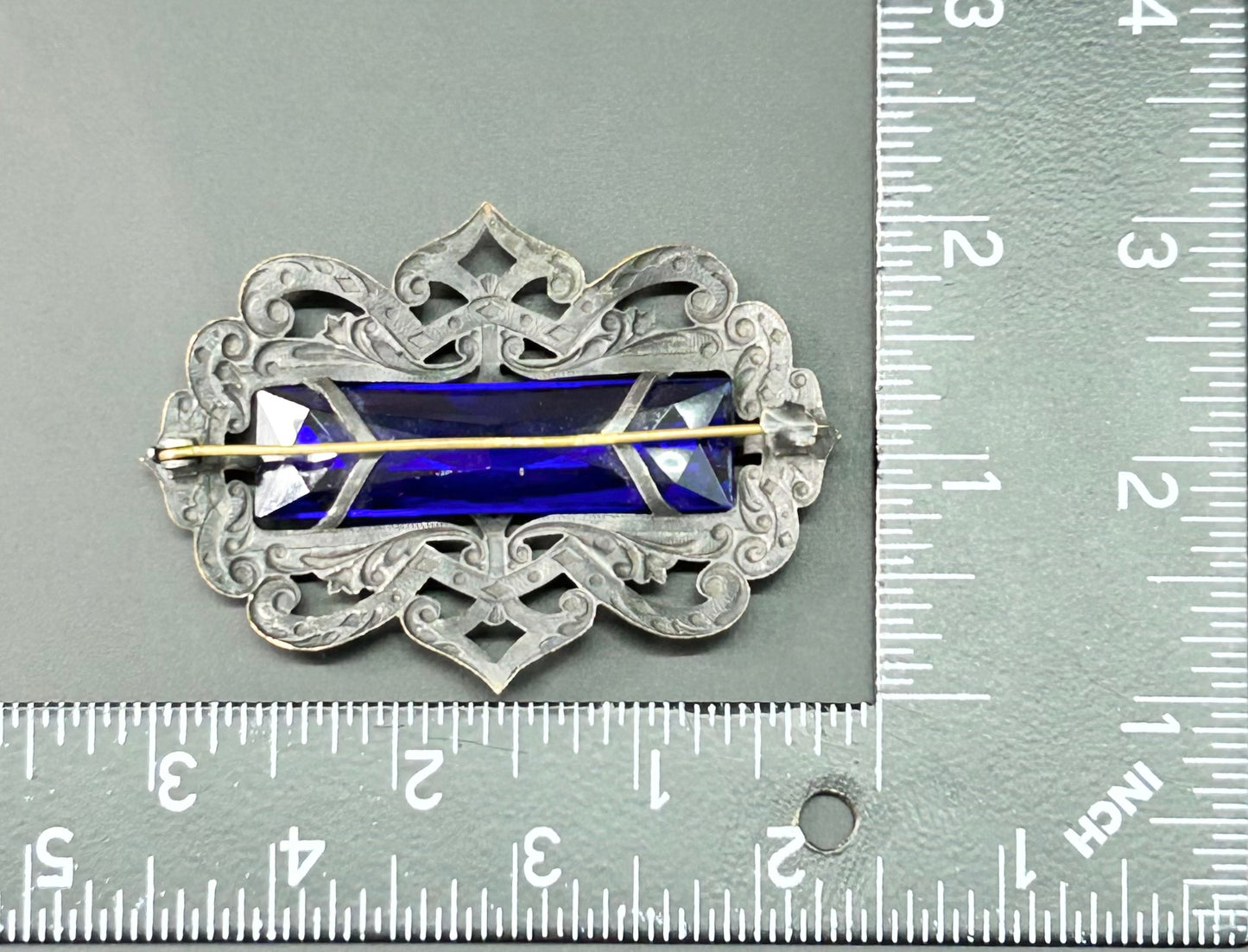 Art Nouveau Blue Glass Brooch