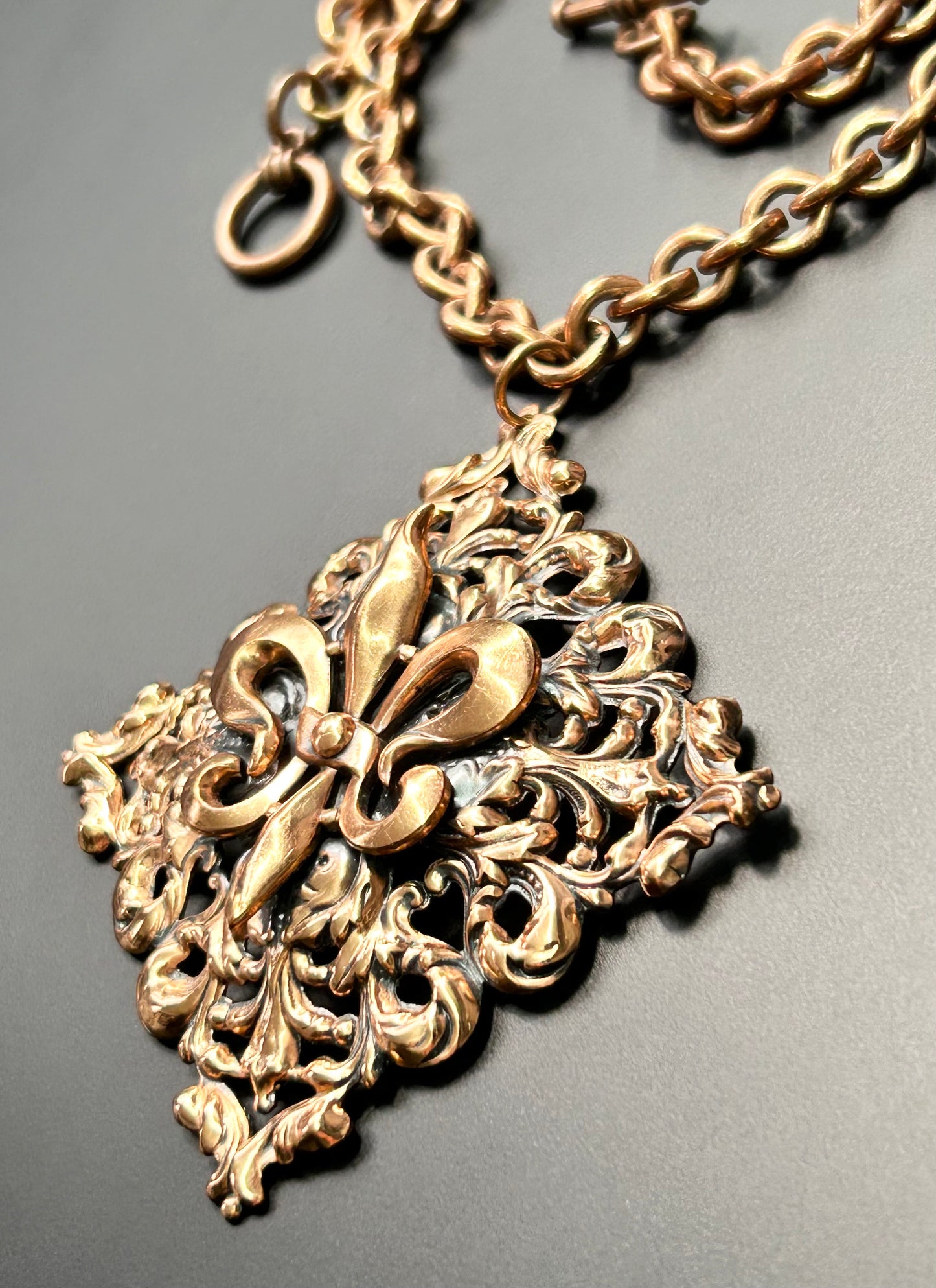 Vintage Fleur De Lis Copper Necklace