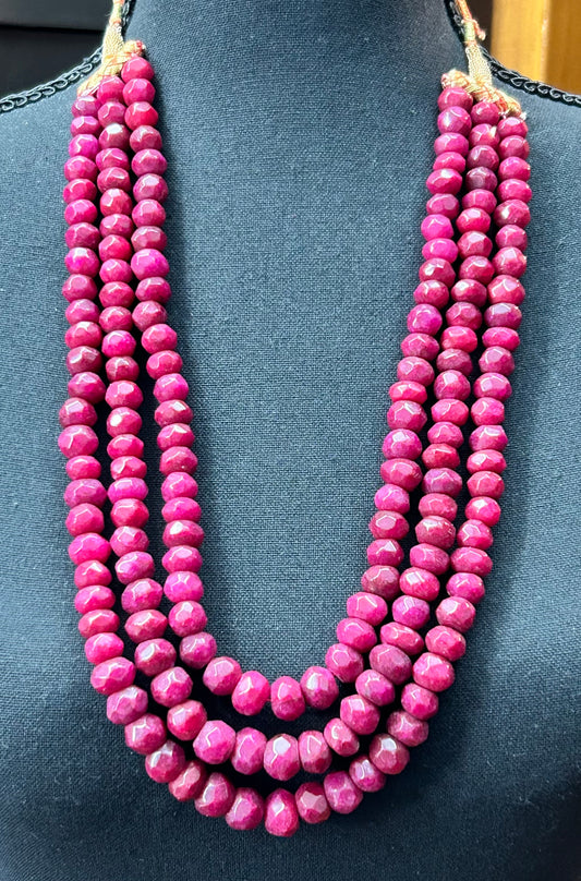 Raspberry Jade Three Strand Necklace