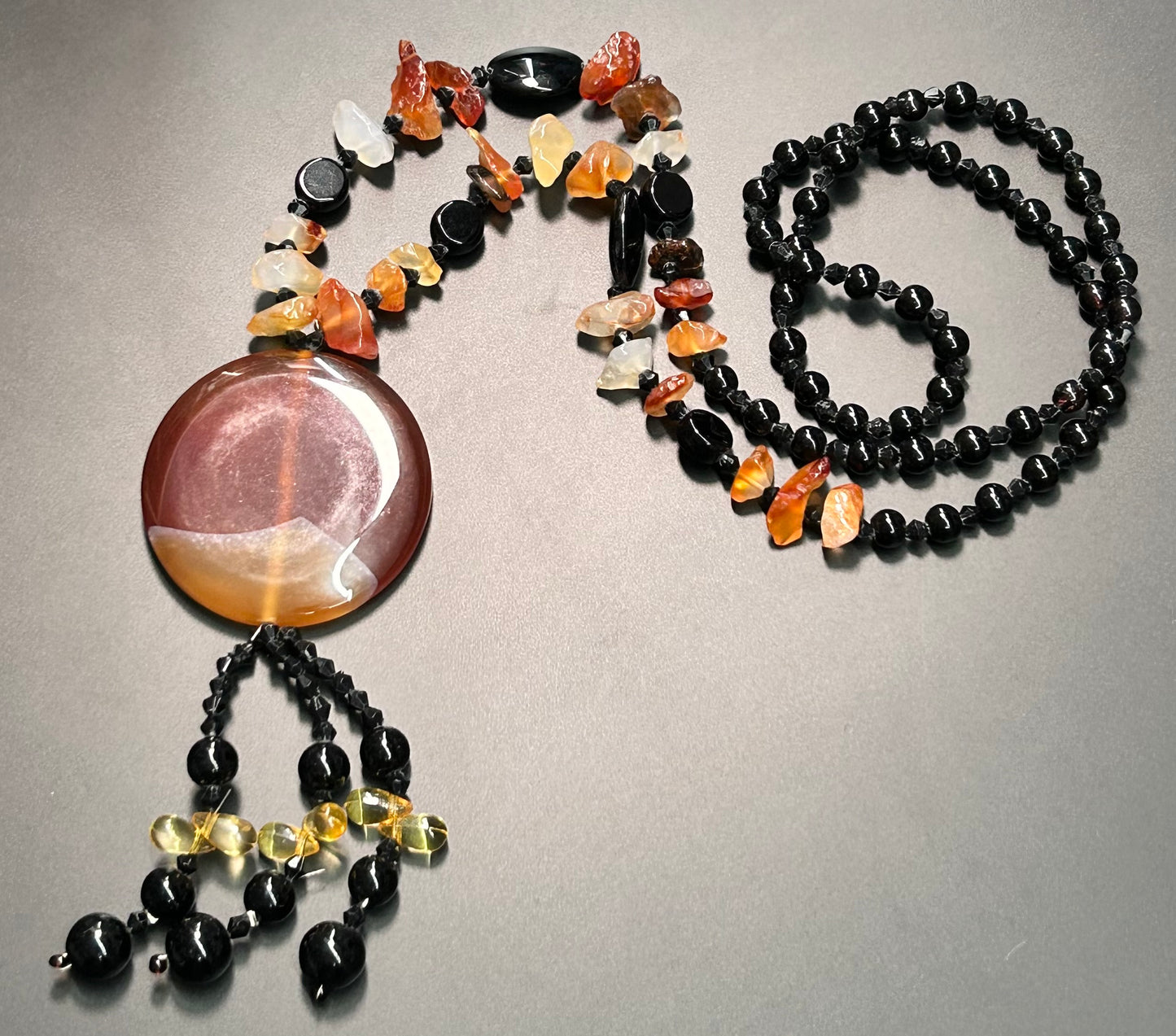 Agate & Onyx Tassel Necklace