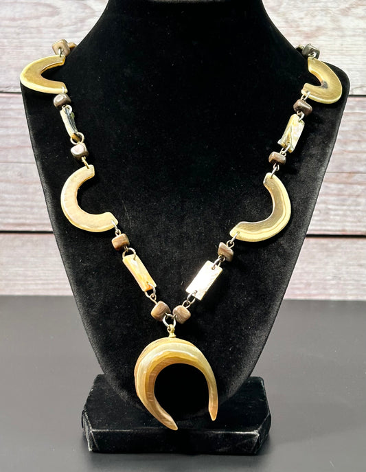 Carved Horn & Abalone Necklace