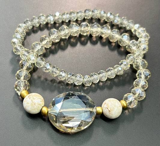 2 Faceted Glass & Stone Bracelet