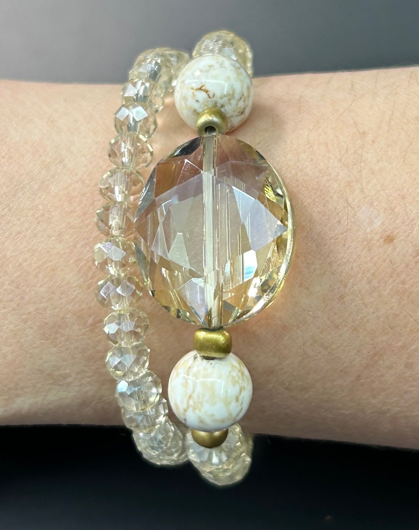 2 Faceted Glass & Stone Bracelet