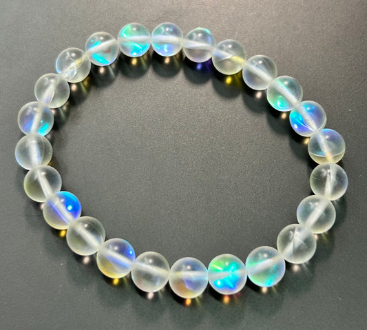 Clear Iridescent Glass Stretch Bracelet