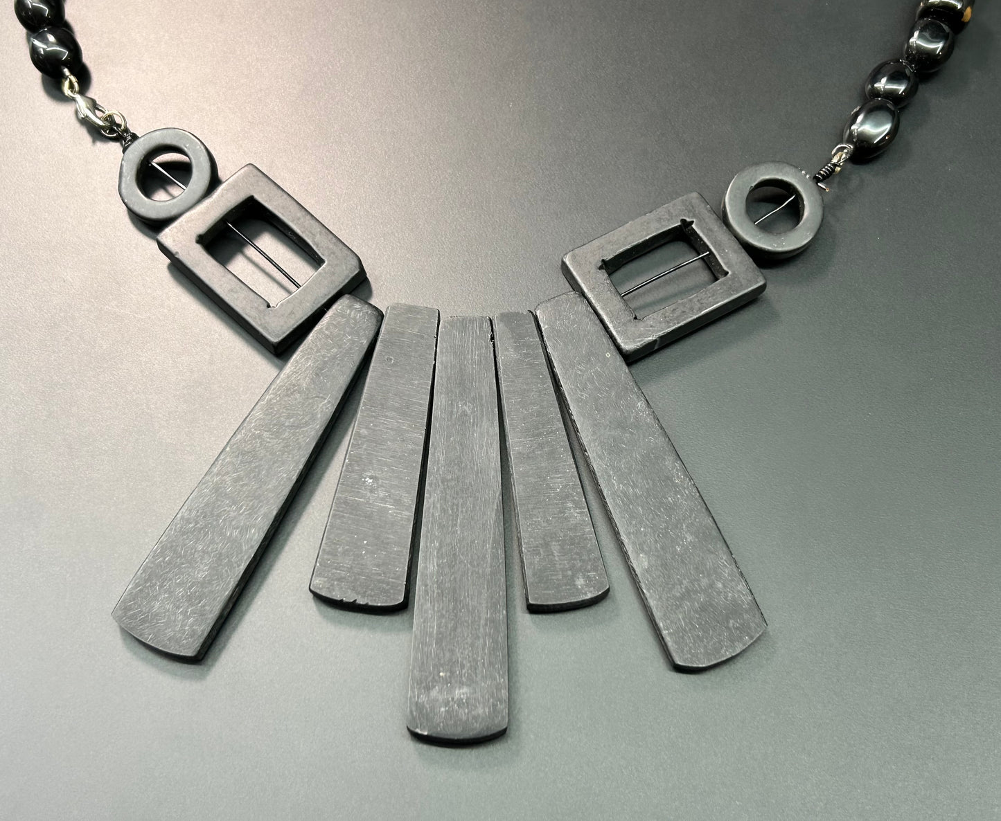 Waxed Wood & Glass Necklace