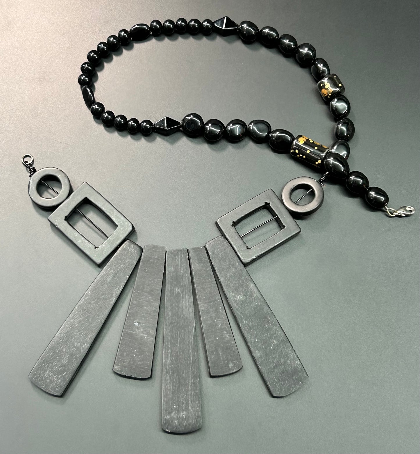 Waxed Wood & Glass Necklace