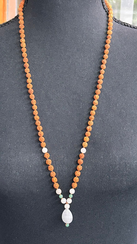 Rudraksha & Rose Quartz Necklace