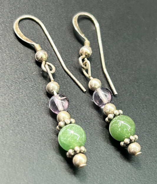 Sterling Silver Aventurine & Amethyst Earrings