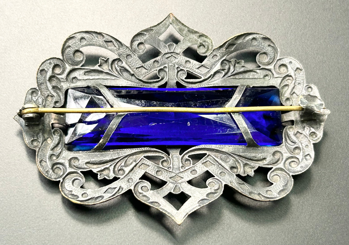 Art Nouveau Blue Glass Brooch