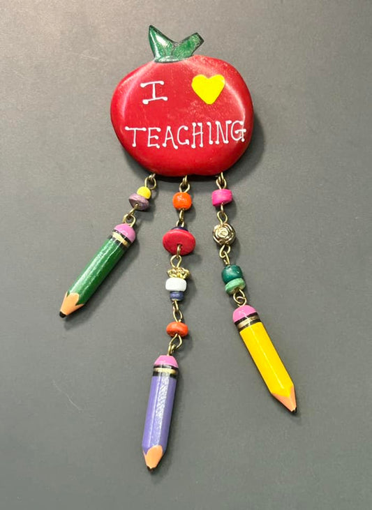 Painted Wood Teacher Brooch
