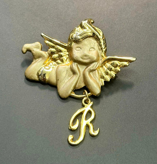 Cherub With Initial R Charm Brooch