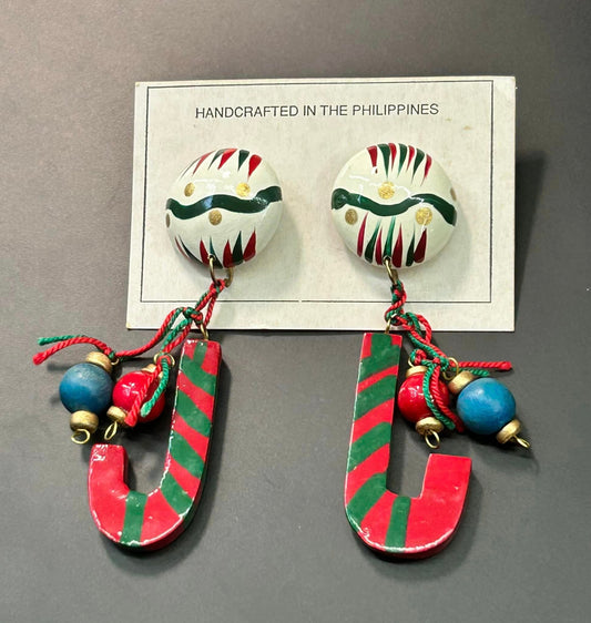 Painted Wood Christmas Earrings