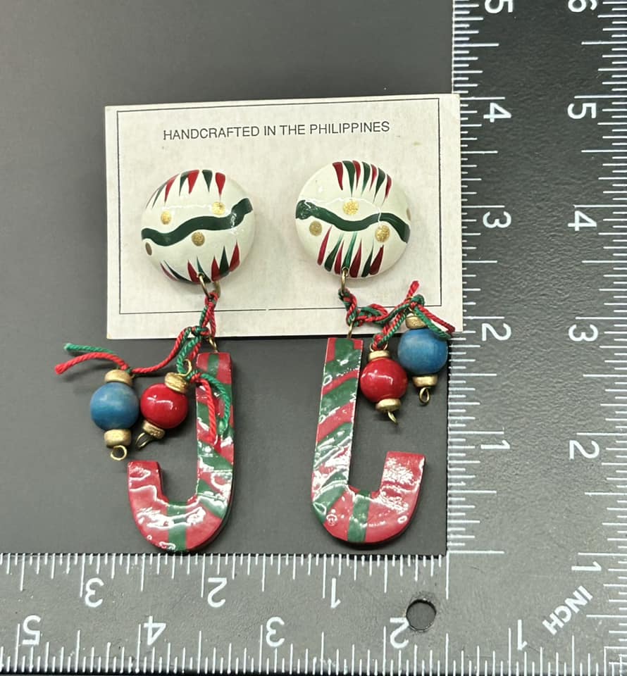 Painted Wood Christmas Earrings