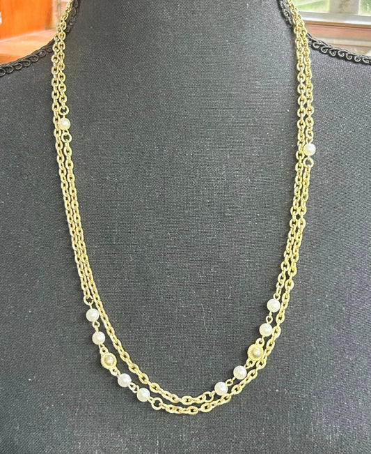 Gold Tone Faux Pearl Necklace