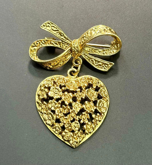 Bow & Heart Brooch