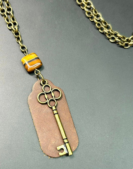 Brass Tone Key Necklace