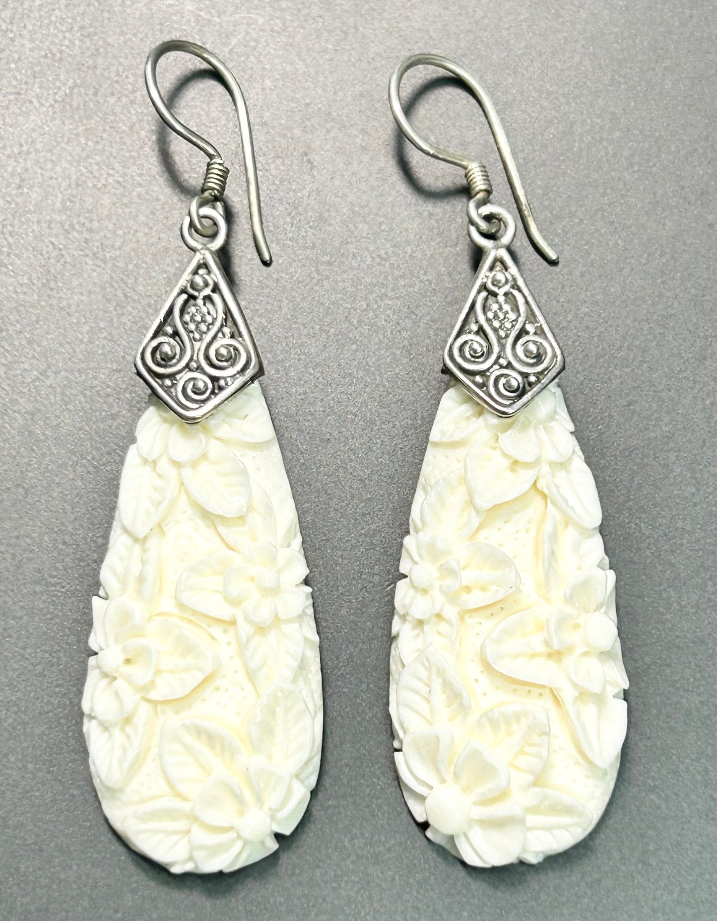 Sterling Silver Carved Bone Earrings