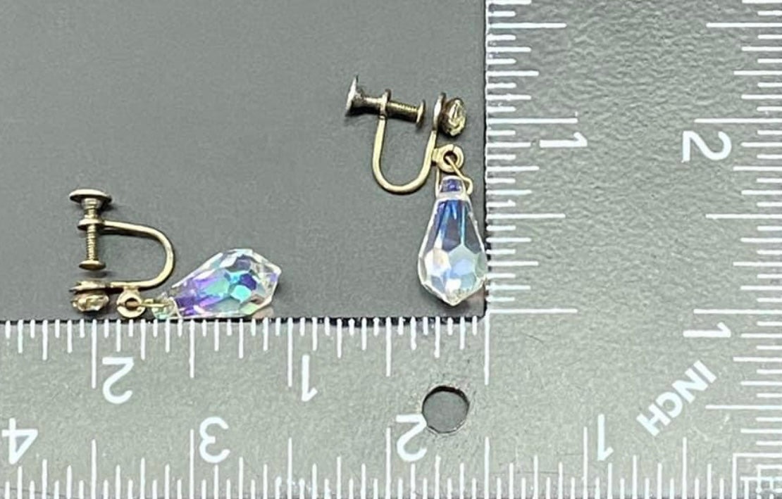 Sterling Silver Vermeil Faceted Glass Screw Back Earrings