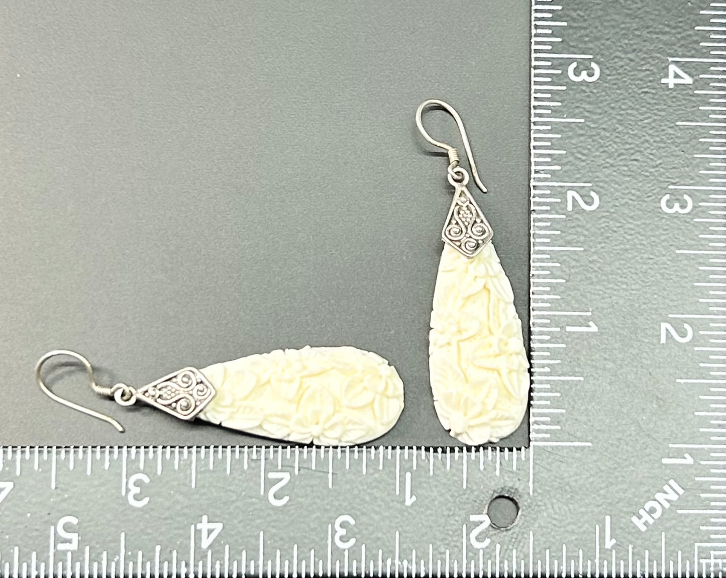 Sterling Silver Carved Bone Earrings