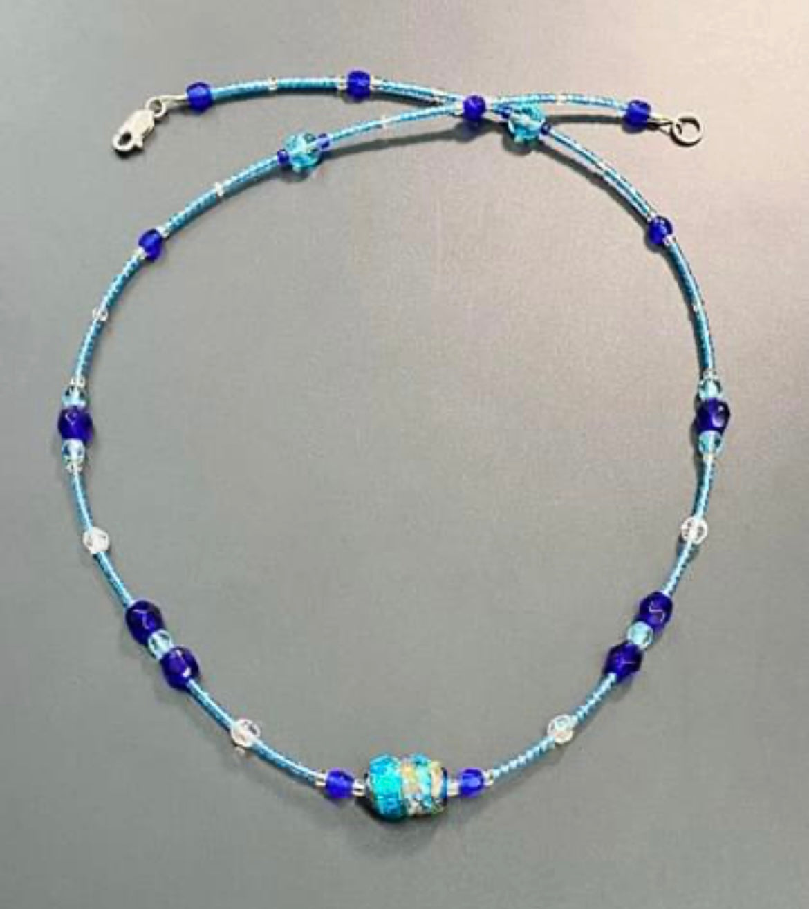 Glass Bead Necklace Sterling Clasp