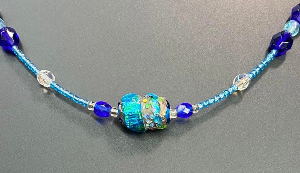 Glass Bead Necklace Sterling Clasp