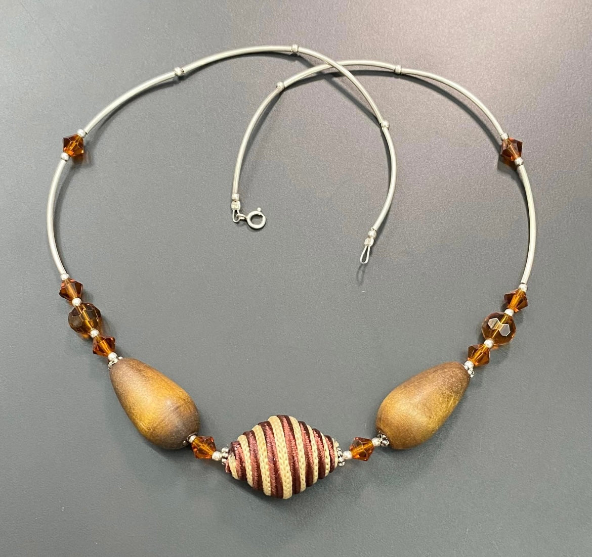 Sterling Silver Wood & Glass Necklace