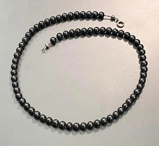 Vintage Onyx Bead Necklace 835 Silver Clasp