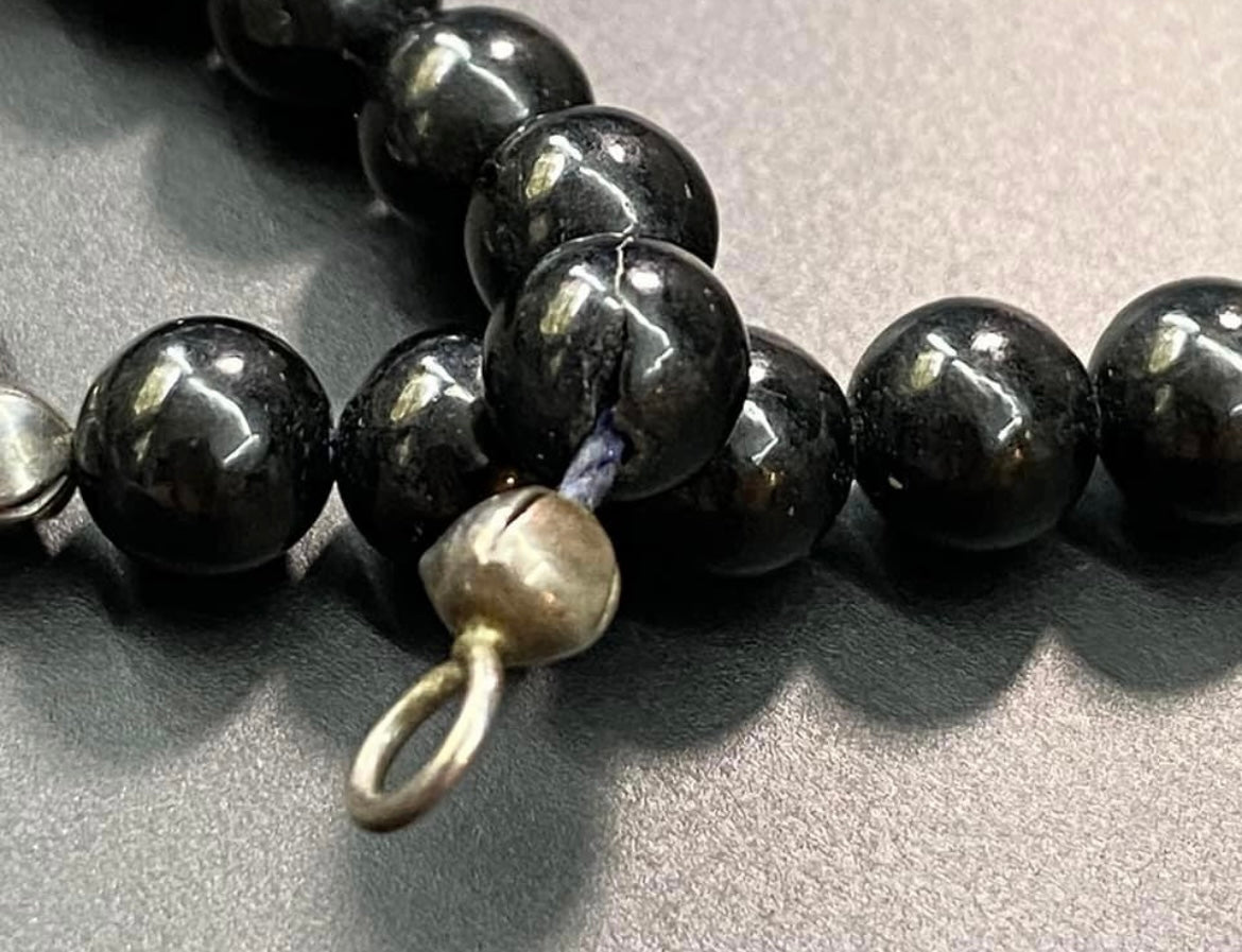 Vintage Onyx Bead Necklace 835 Silver Clasp